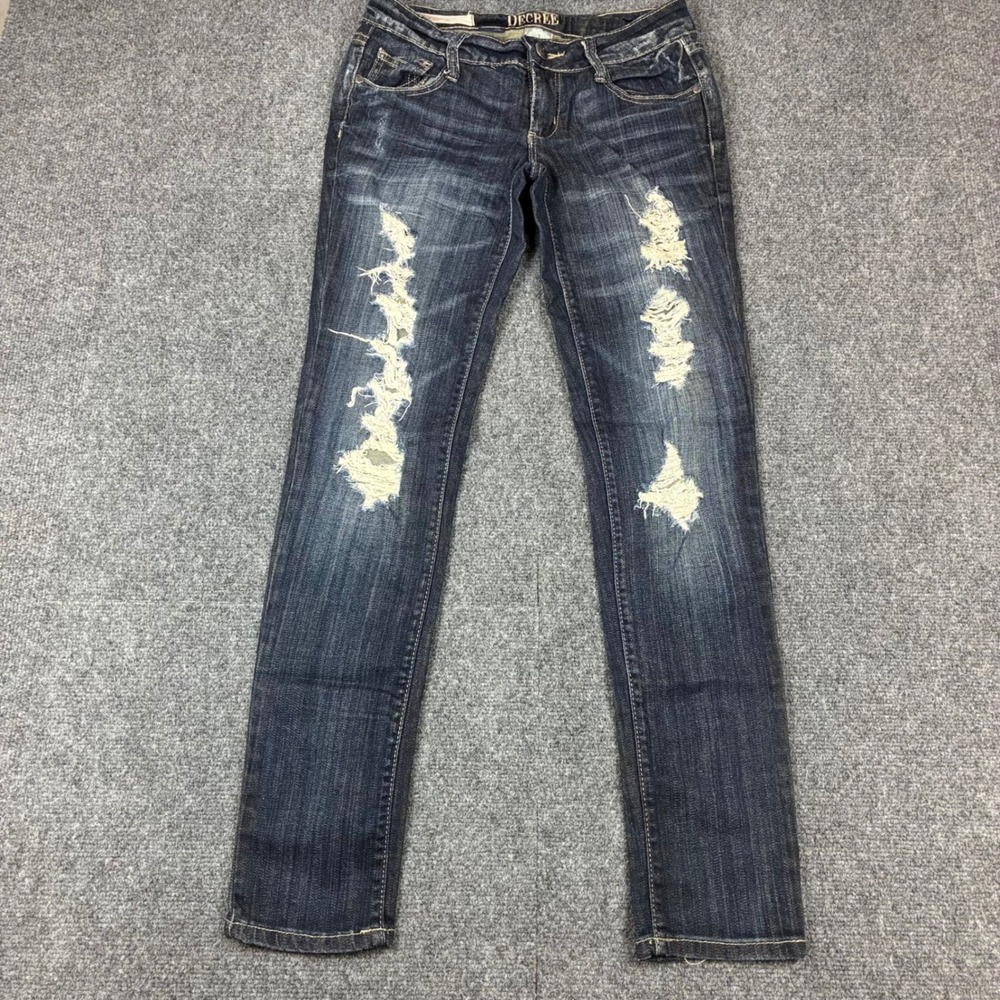 Decree Super Skinny Distressed Dark Wash Jeans Size 7 Ripped Stretch Denim